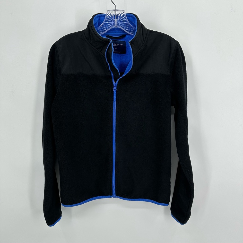 Aeropostale Solid Full-Zip Fleece Jacket Black Blue Size S